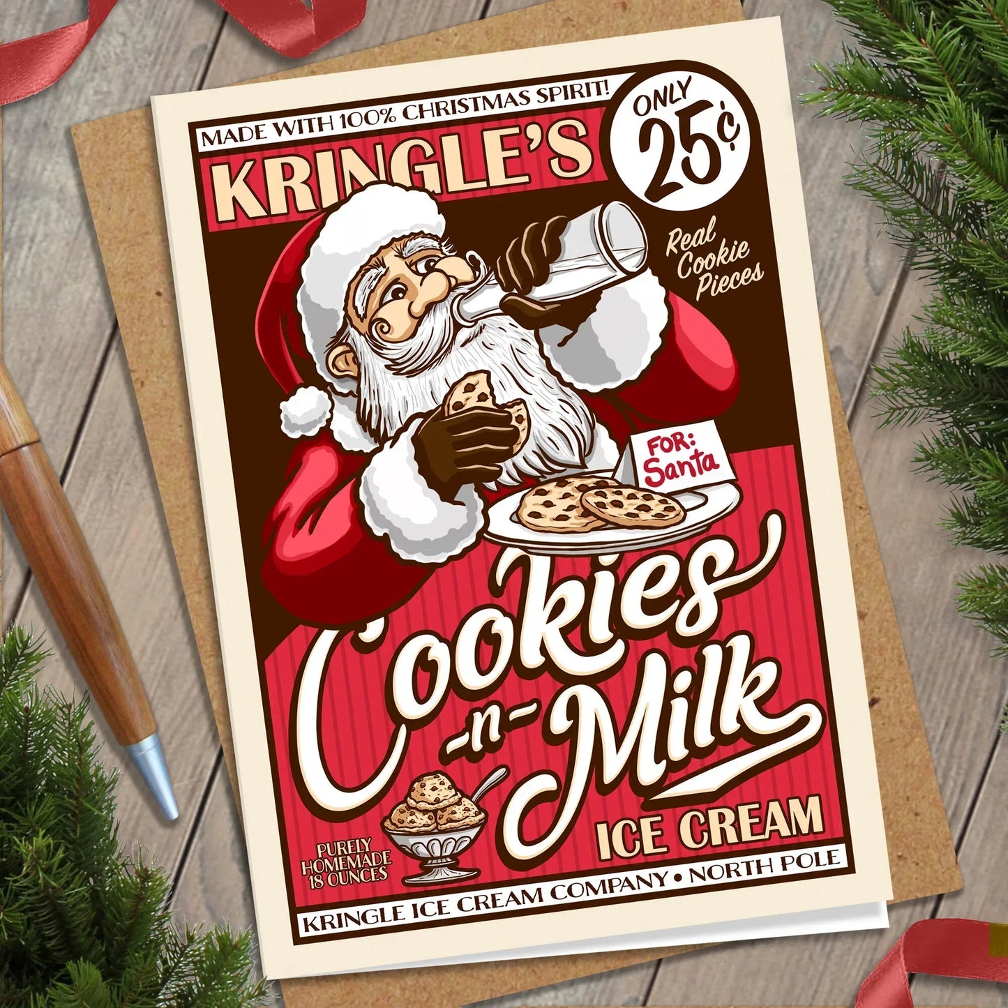 Kringle's Cookies-n-Milk Ice Cream Christmas Card - Nick Fasnacht Illustration & Design
