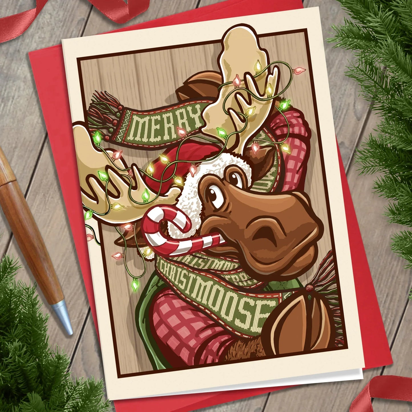 Merry ChristMOOSE Christmas Card - Nick Fasnacht Illustration & Design