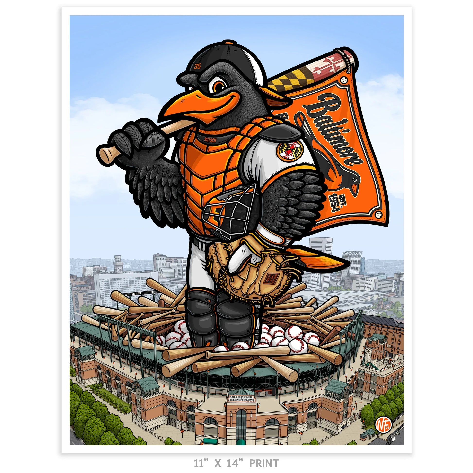 "The Bird's Nest " Baltimore Baseball Limited Edition Print - Nick Fasnacht Illustration & Design