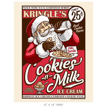 "Kringle's Cookies-n-Milk Ice Cream" Christmas Print - Nick Fasnacht Illustration & Design