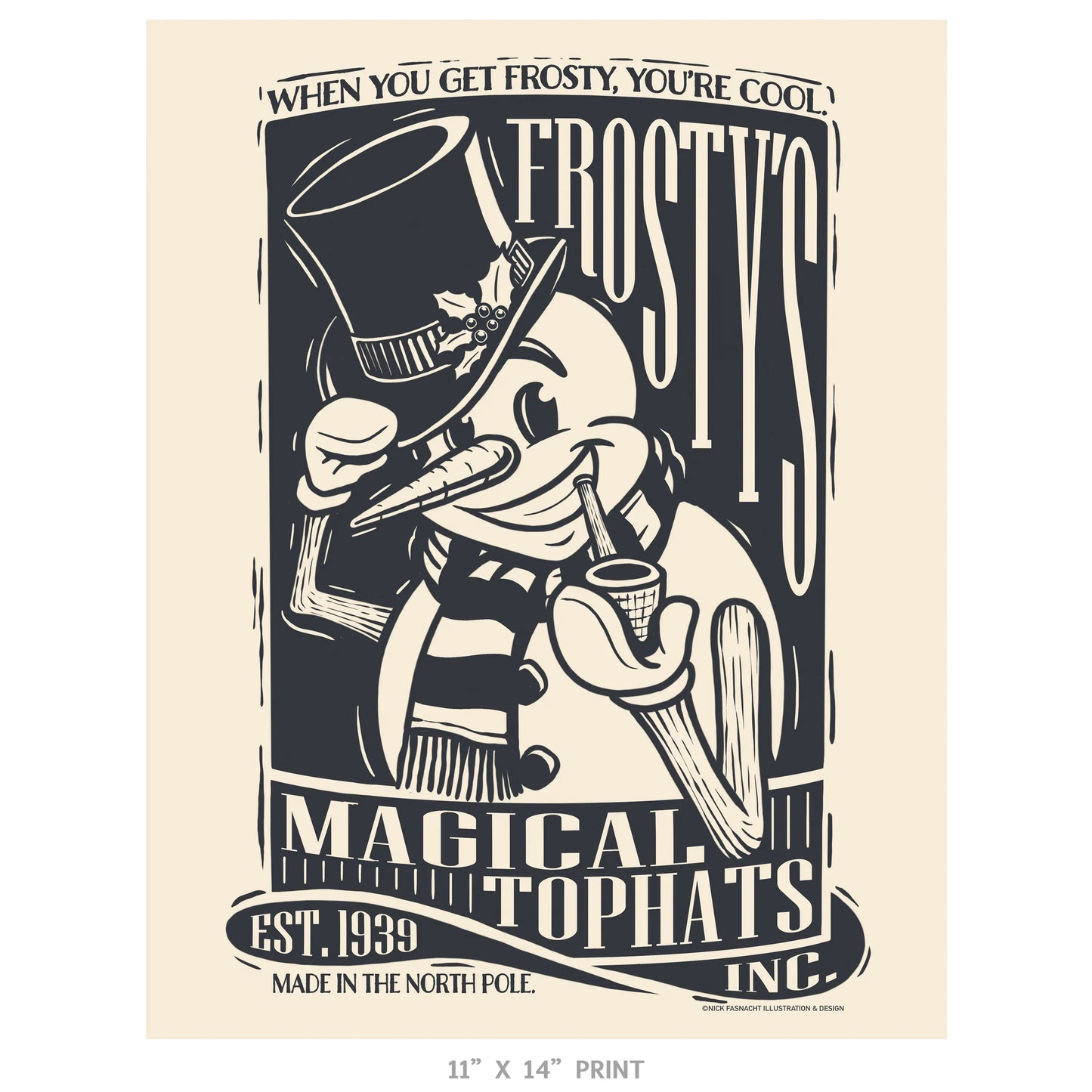 "Frosty's Magical Tophats, Inc." Christmas Print - Nick Fasnacht Illustration & Design