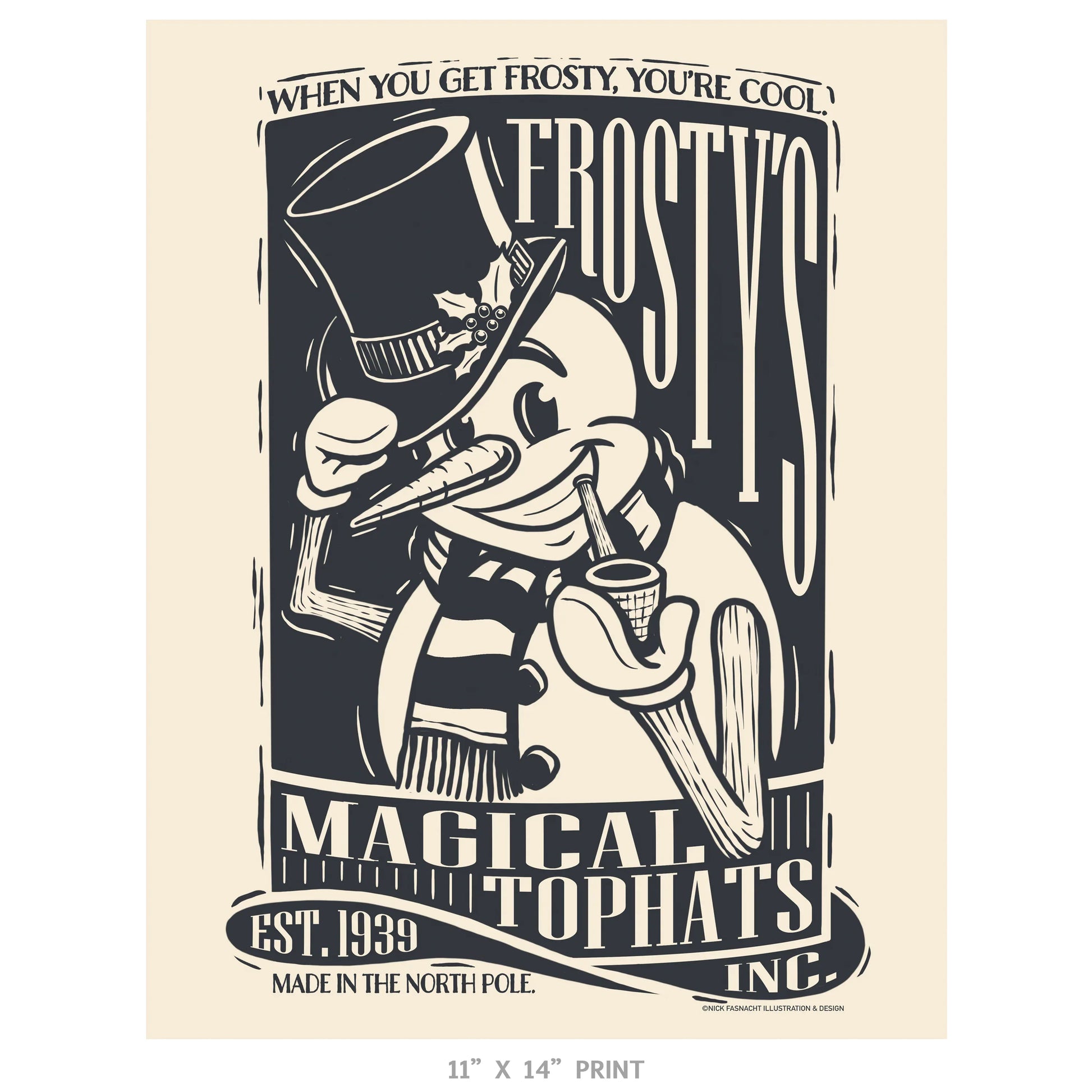 "Frosty's Magical Tophats, Inc." Christmas Print - Nick Fasnacht Illustration & Design