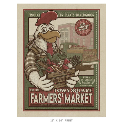 Town Square Farmers' Market Retro Ad Limited Edition Print - Nick Fasnacht Illustration & Design