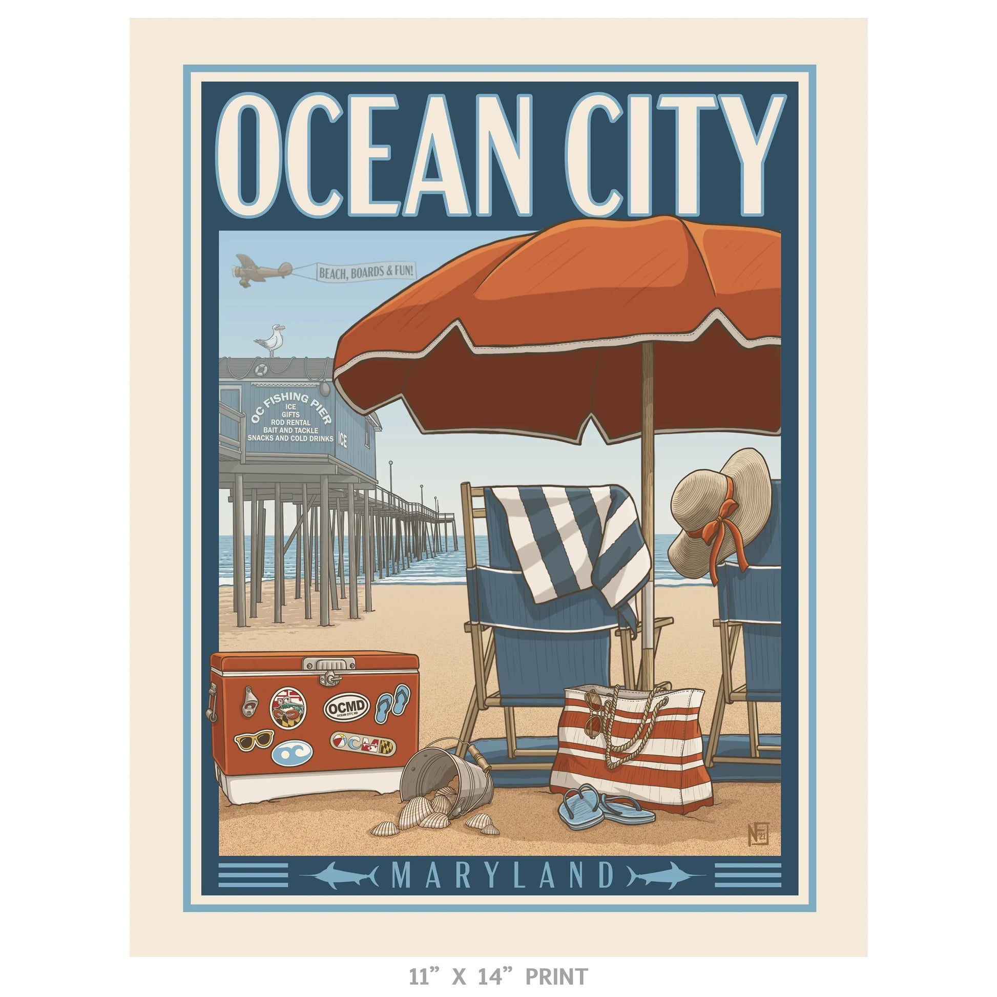 Ocean City, Maryland Travel Poster Limited Edition Print - Nick Fasnacht Illustration & Design