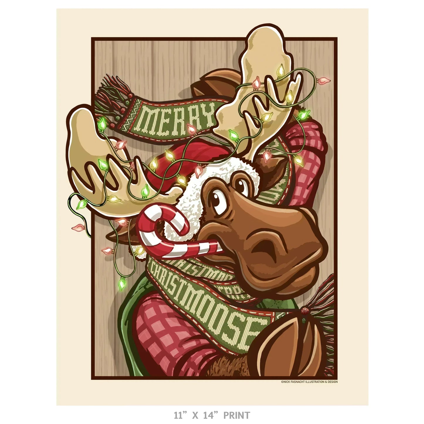 "Merry ChristMOOSE" Christmas Print - Nick Fasnacht Illustration & Design