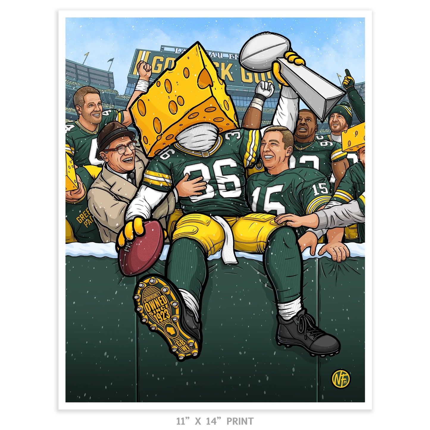 "The Leap" Green Bay Football Print - Nick Fasnacht Illustration & Design