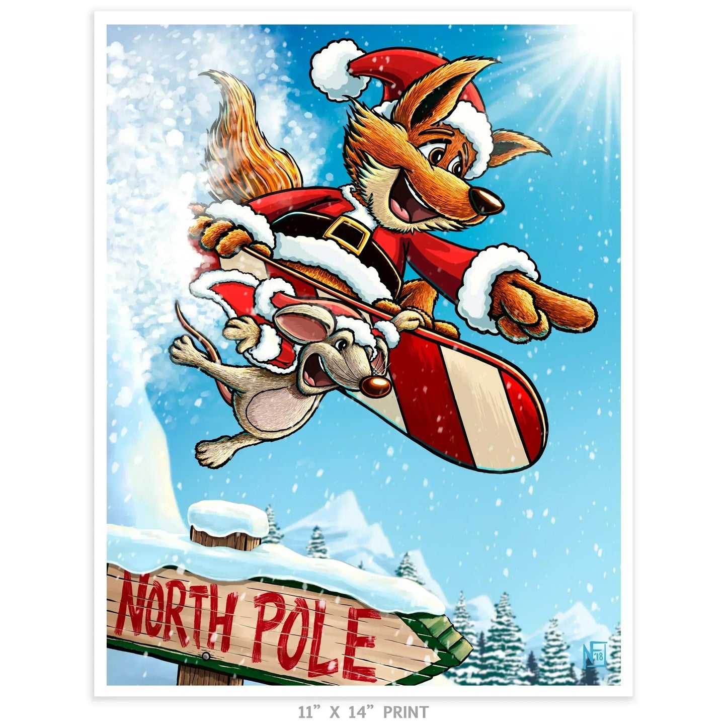 "Snowboarding Santa Fox" Christmas Print - Nick Fasnacht Illustration & Design