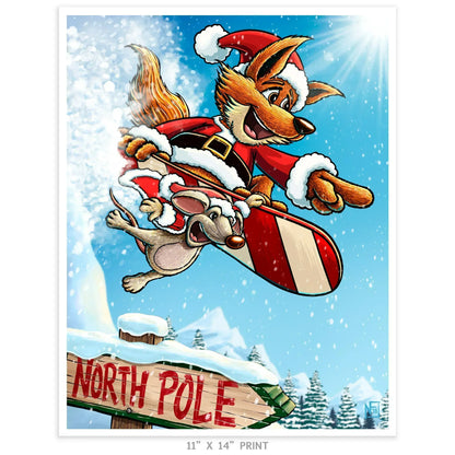 "Snowboarding Santa Fox" Christmas Print - Nick Fasnacht Illustration & Design
