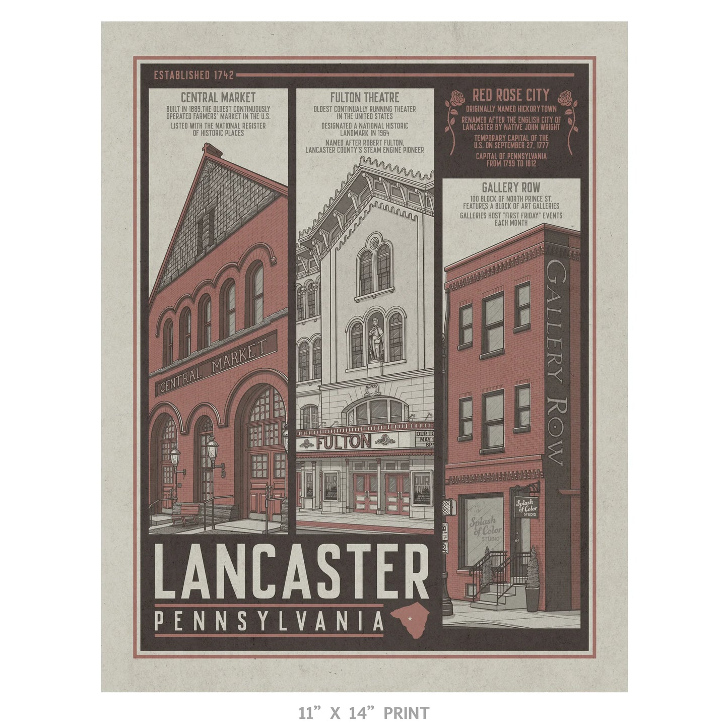 Lancaster Red Rose City Travel Poster Limited Edition Print - Nick Fasnacht Illustration & Design