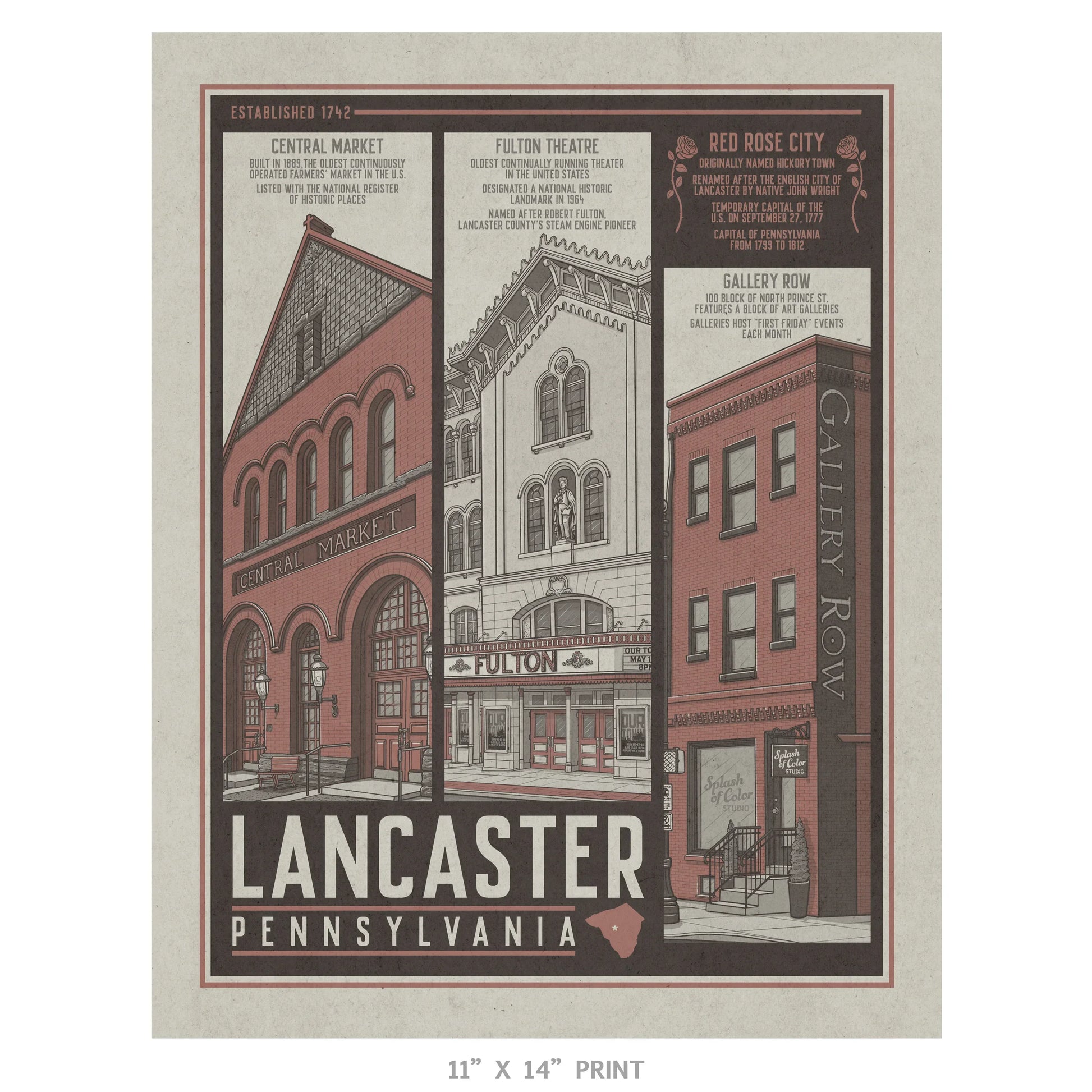 Lancaster Red Rose City Travel Poster Limited Edition Print - Nick Fasnacht Illustration & Design