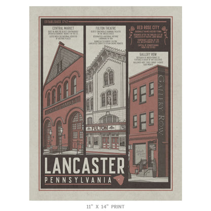 Lancaster Red Rose City Travel Poster Limited Edition Print - Nick Fasnacht Illustration & Design