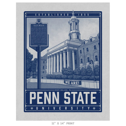 "Old Main" Penn State University Travel Poster Limited Edition Print - Nick Fasnacht Illustration & Design