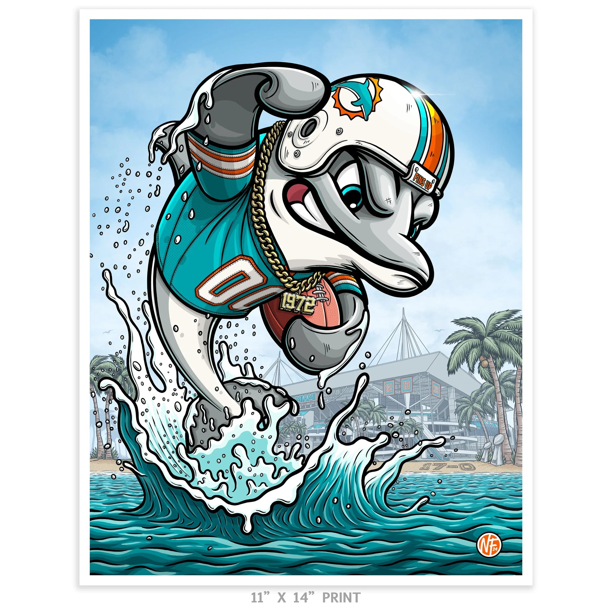 "Fins Up!" Miami Dolphins Limited Edition Print - Nick Fasnacht Illustration & Design