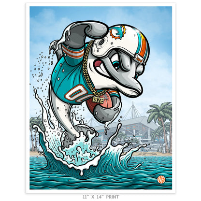 "Fins Up!" Miami Dolphins Limited Edition Print - Nick Fasnacht Illustration & Design