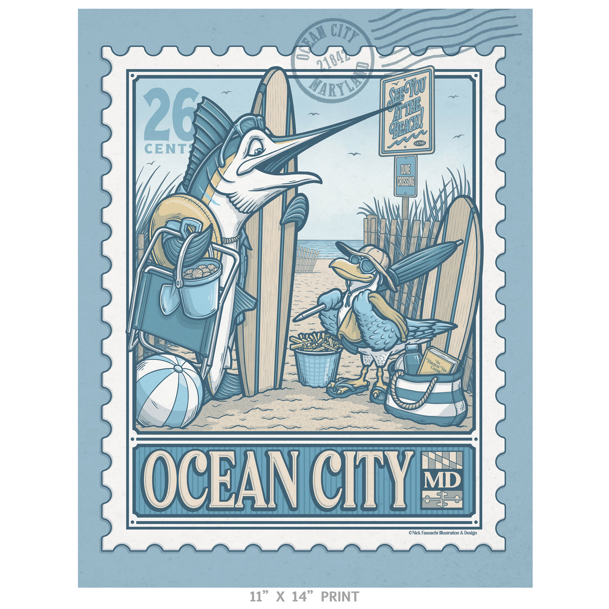 Ocean City, Maryland Vintage Stamp Limited Edition Print