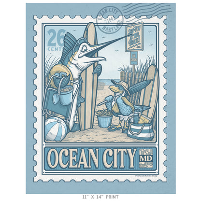 Ocean City, Maryland Vintage Stamp Limited Edition Print