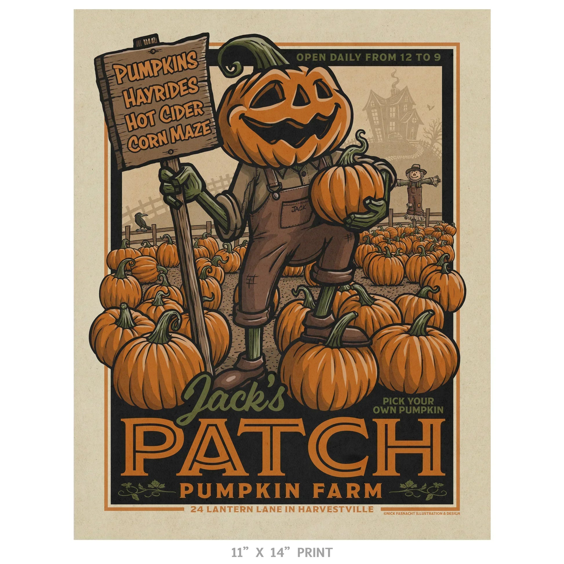 "Jack's Patch Pumpkin Farm" Halloween Print - Nick Fasnacht Illustration & Design