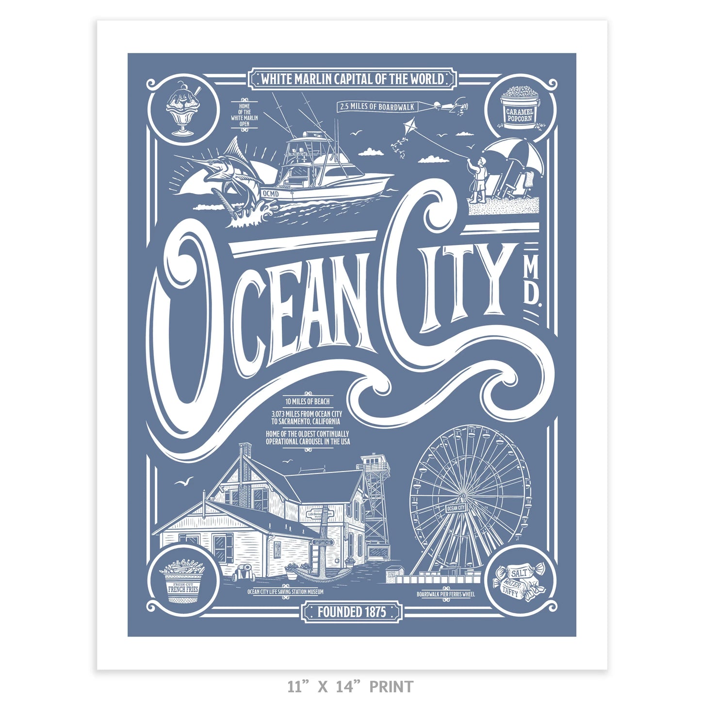 Ocean City, Maryland Vintage Poster Limited Edition Print - Nick Fasnacht Illustration & Design