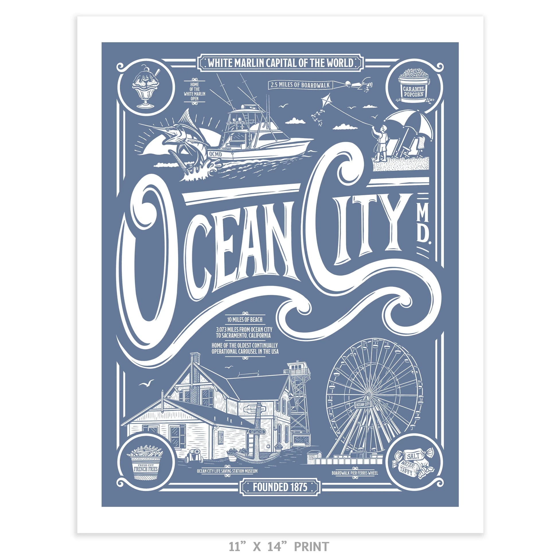 Ocean City, Maryland Vintage Poster Limited Edition Print - Nick Fasnacht Illustration & Design