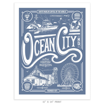 Ocean City, Maryland Vintage Poster Limited Edition Print - Nick Fasnacht Illustration & Design
