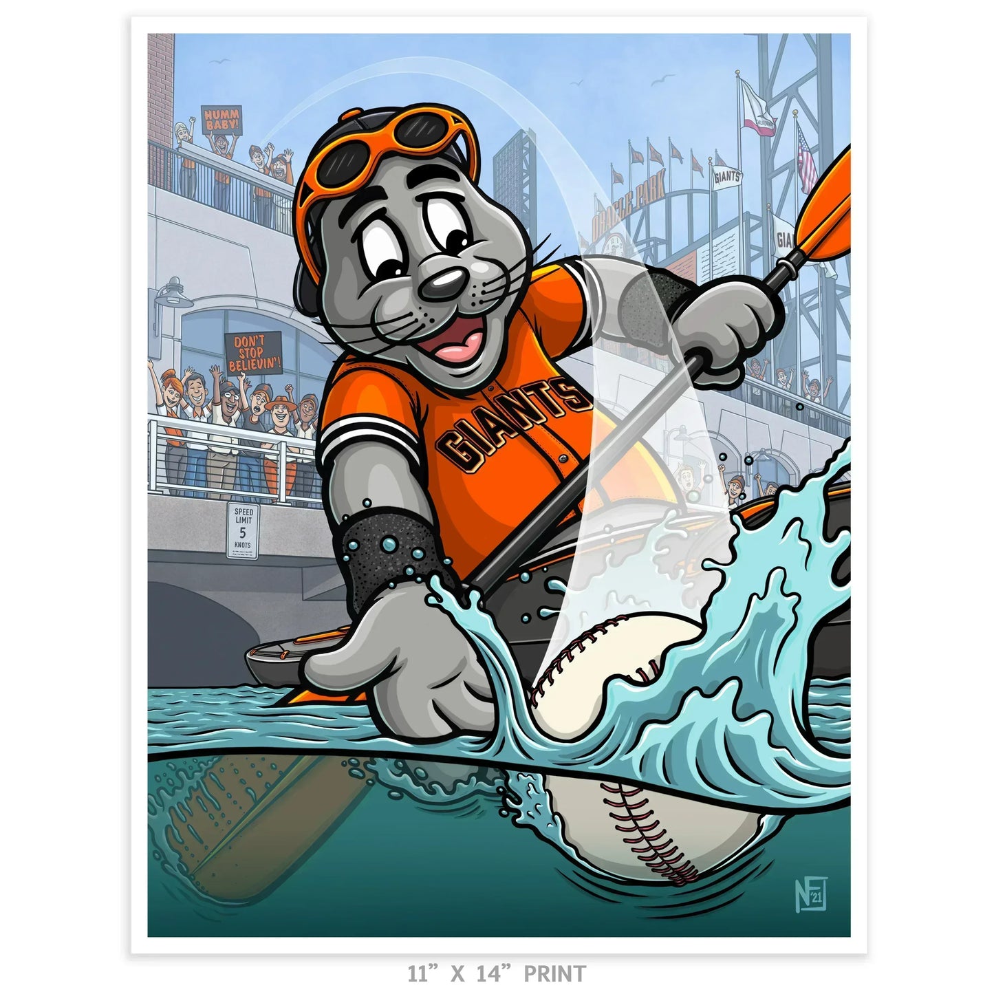 "Splash Hit" San Francisco Baseball Limited Edition Print - Nick Fasnacht Illustration & Design