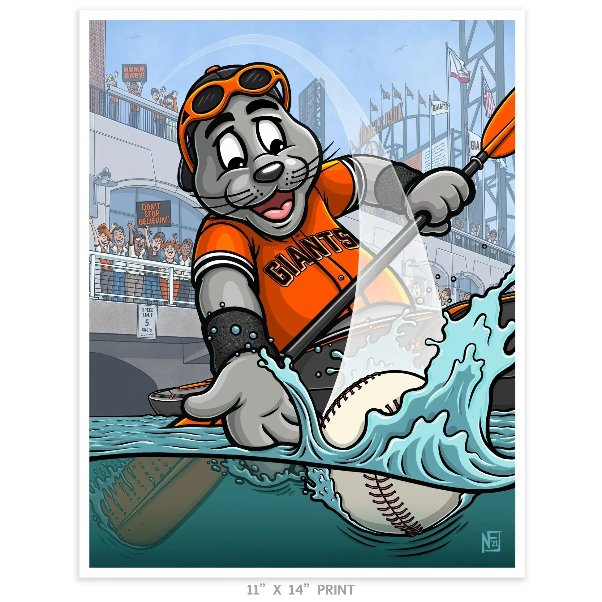 "Splash Hit" San Francisco Baseball Limited Edition Print - Nick Fasnacht Illustration & Design