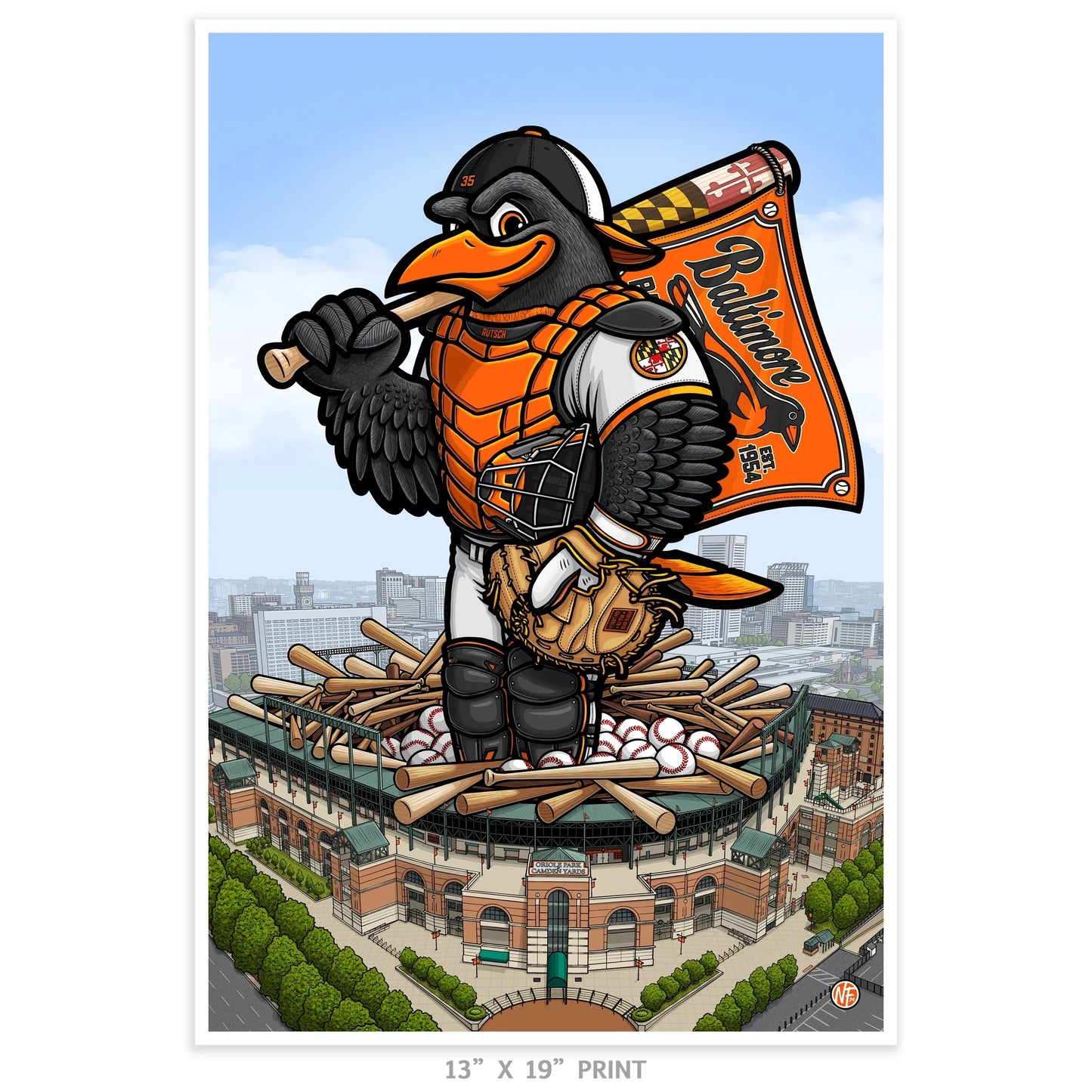 "The Bird's Nest " Baltimore Baseball Limited Edition Print - Nick Fasnacht Illustration & Design