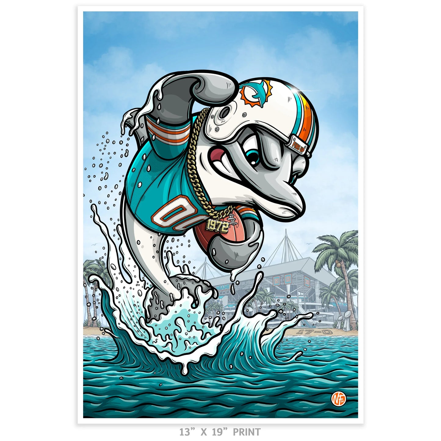 "Fins Up!" Miami Dolphins Limited Edition Print - Nick Fasnacht Illustration & Design