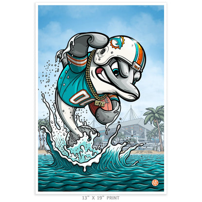 "Fins Up!" Miami Dolphins Limited Edition Print - Nick Fasnacht Illustration & Design
