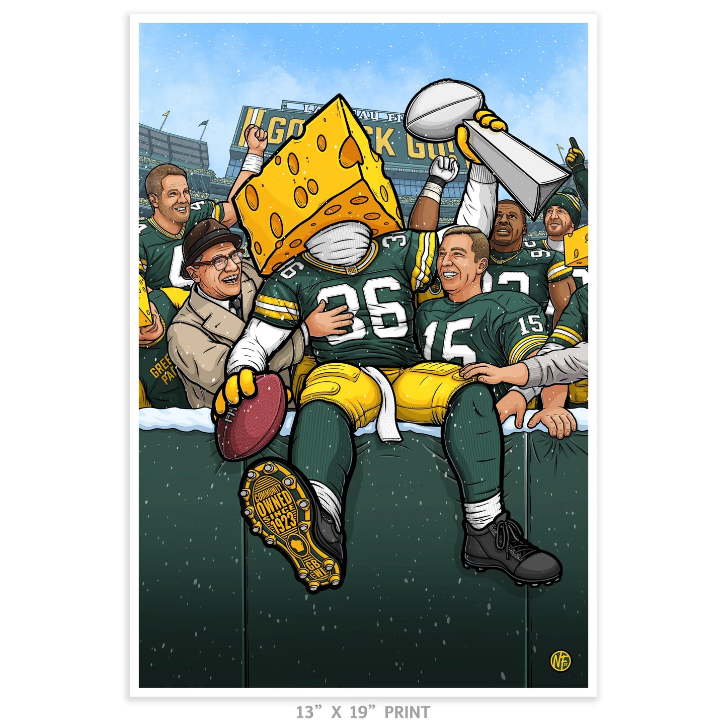 "The Leap" Green Bay Football Print - Nick Fasnacht Illustration & Design