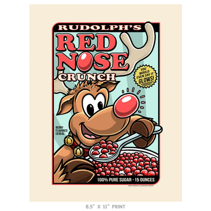 "Rudolph's Red Nose Crunch" Christmas Print - Nick Fasnacht Illustration & Design