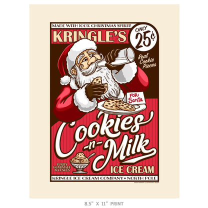 "Kringle's Cookies-n-Milk Ice Cream" Christmas Print - Nick Fasnacht Illustration & Design