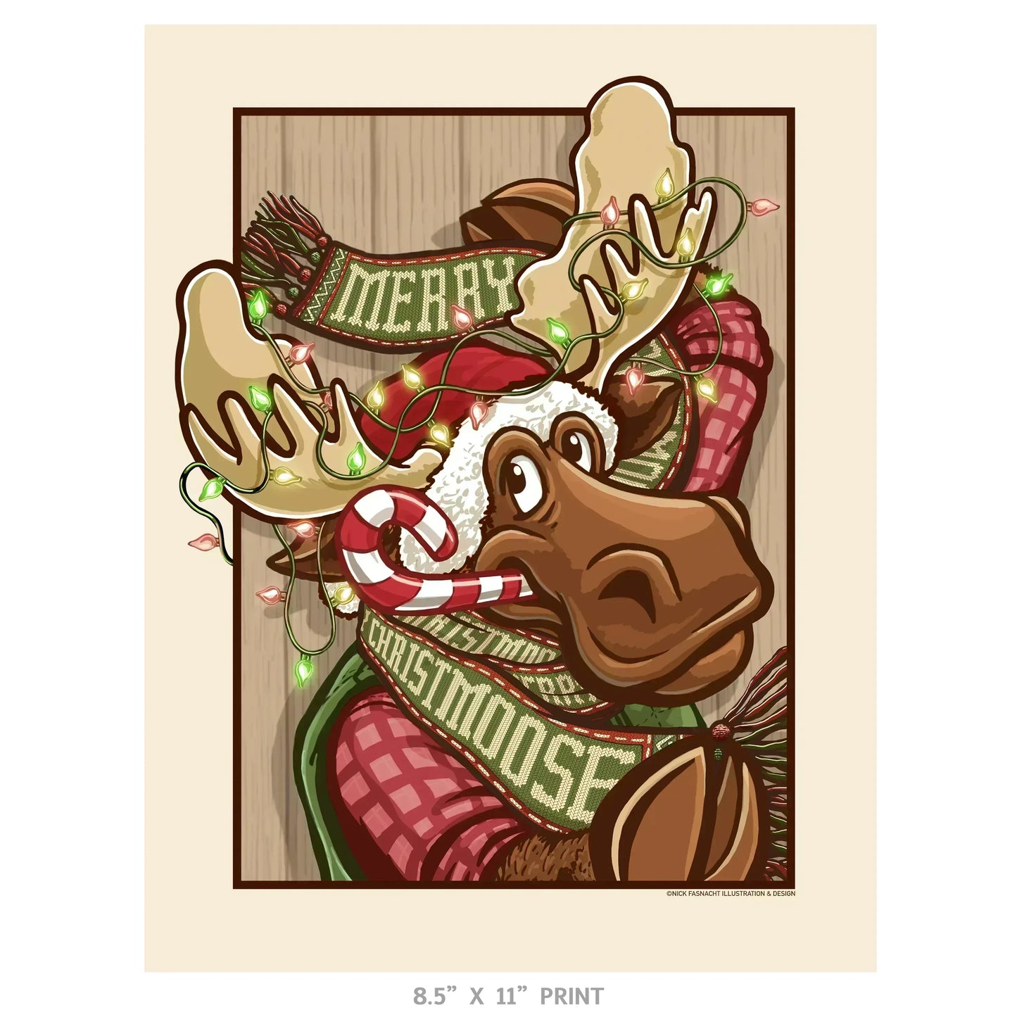 "Merry ChristMOOSE" Christmas Print - Nick Fasnacht Illustration & Design