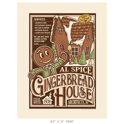 "Al Spice Gingerbread House Architects, Inc." Christmas Print - Nick Fasnacht Illustration & Design