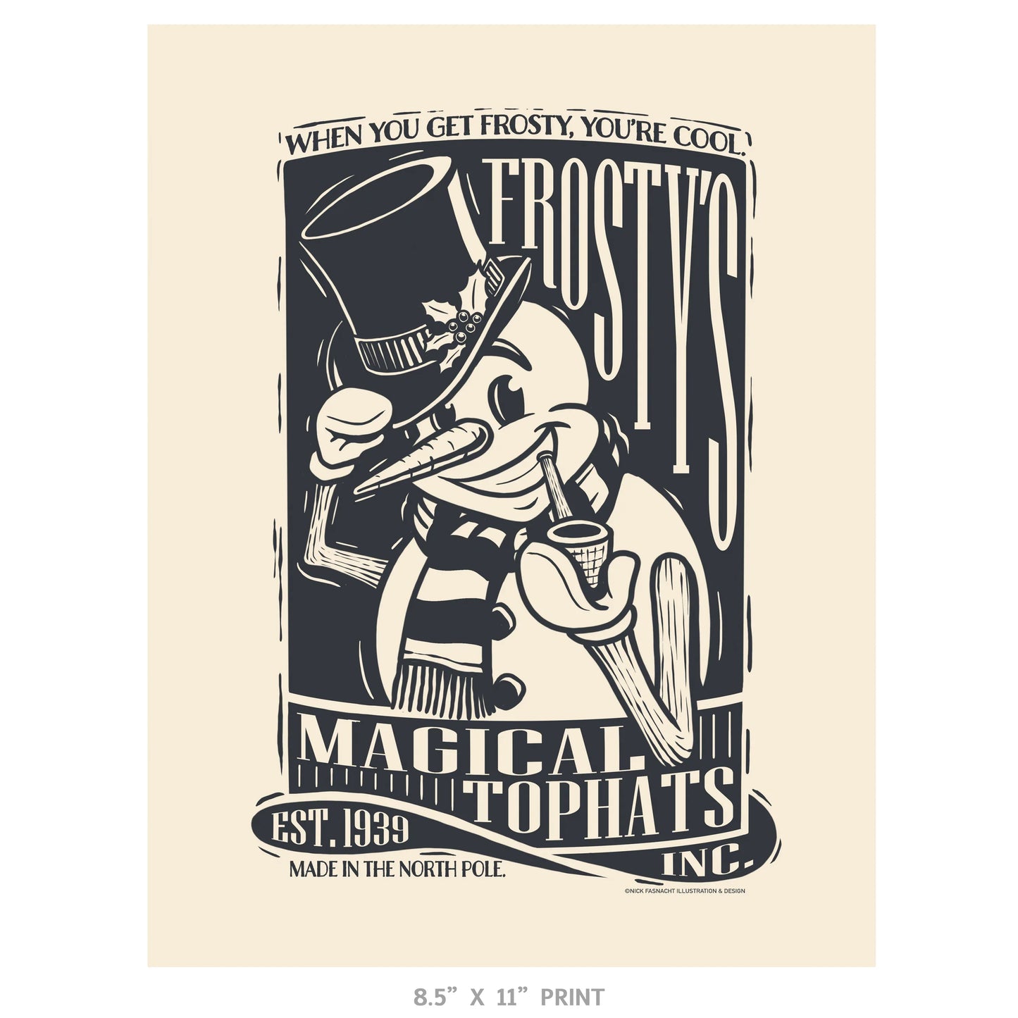"Frosty's Magical Tophats, Inc." Christmas Print - Nick Fasnacht Illustration & Design