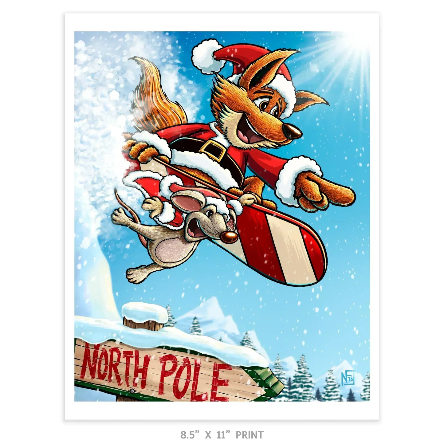 "Snowboarding Santa Fox" Christmas Print - Nick Fasnacht Illustration & Design