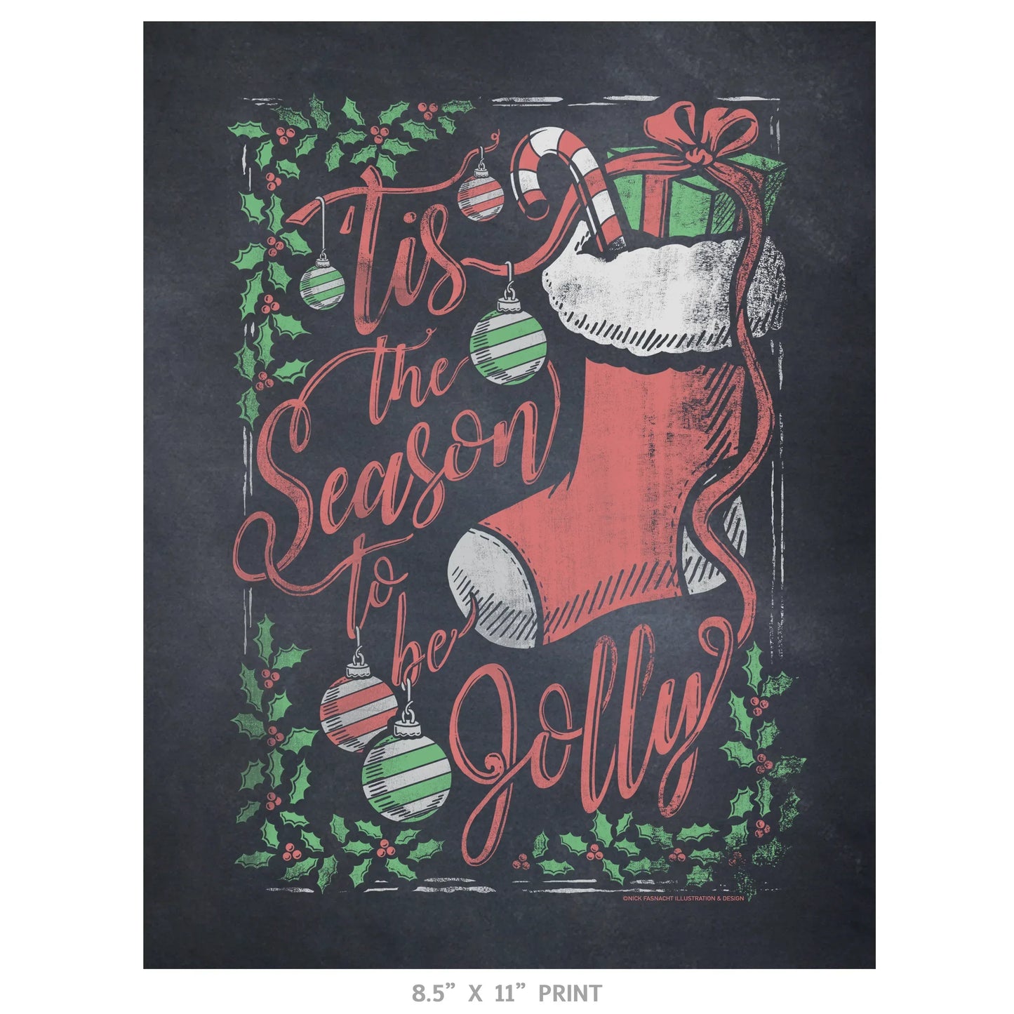 "Tis the Season" Christmas Chalkboard Print - Nick Fasnacht Illustration & Design