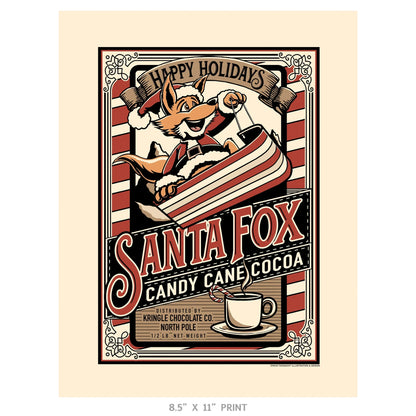 "Santa Fox Candy Cane Cocoa" Christmas Print - Nick Fasnacht Illustration & Design