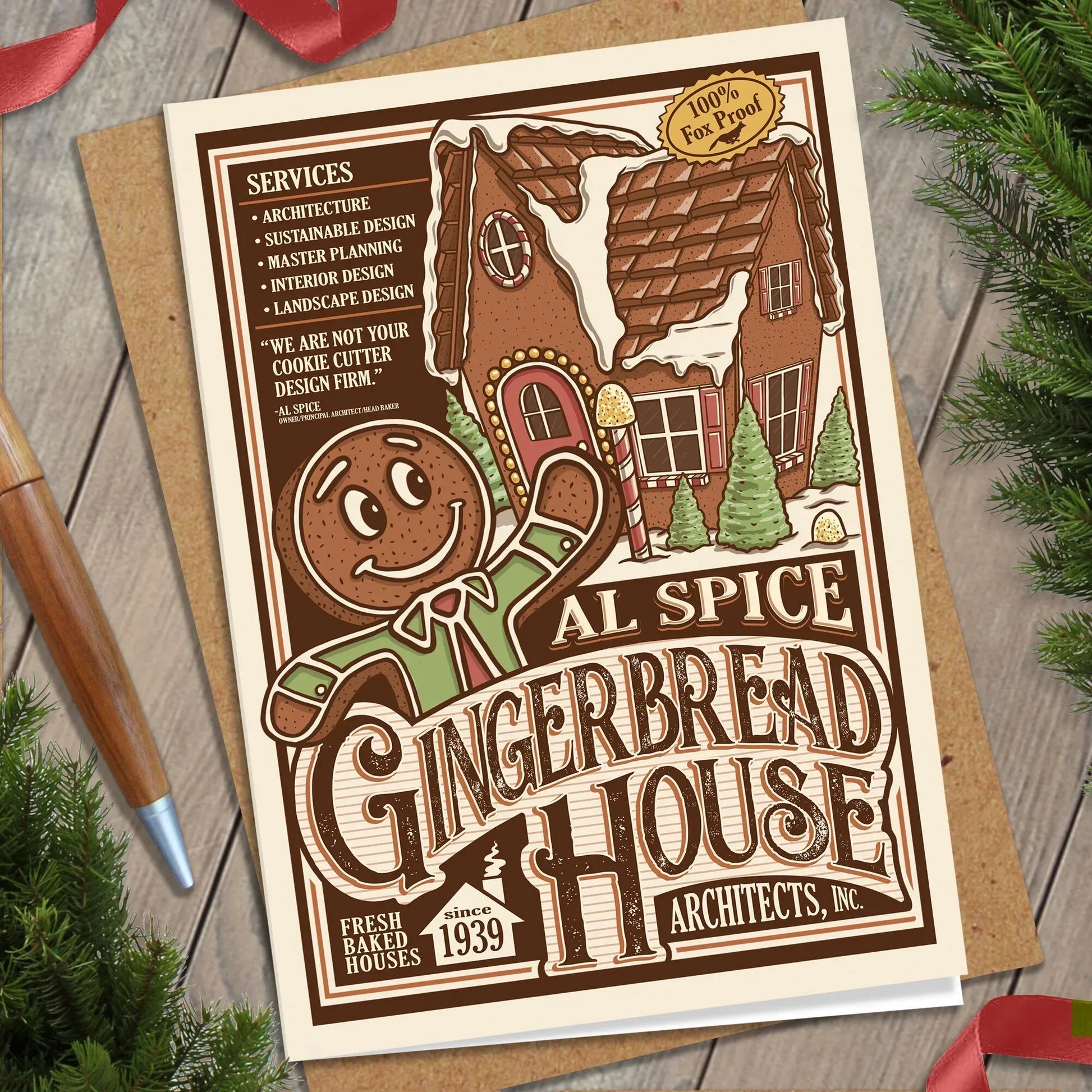 Al Spice Gingerbread House Architects Christmas Card - Nick Fasnacht Illustration & Design