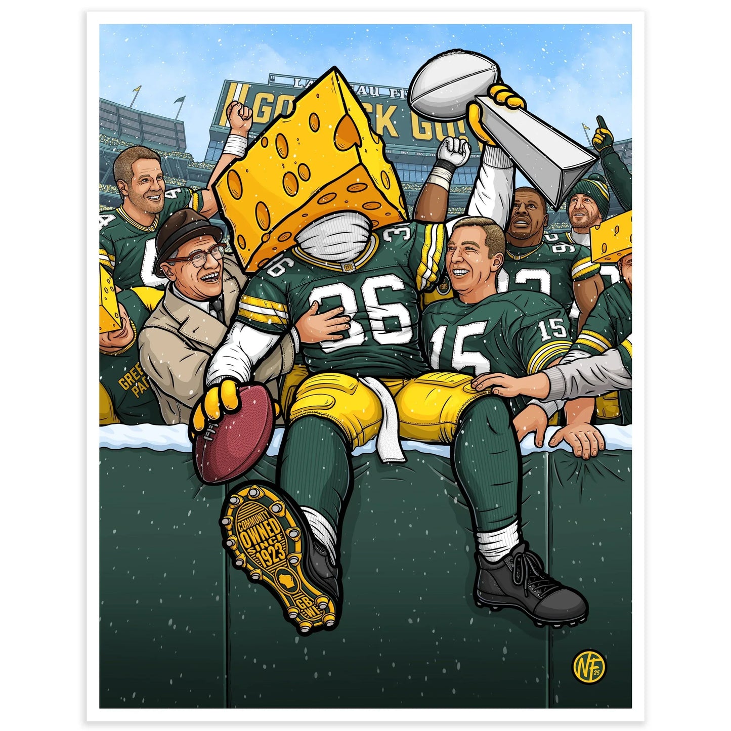 "The Leap" Green Bay Football Print - Nick Fasnacht Illustration & Design