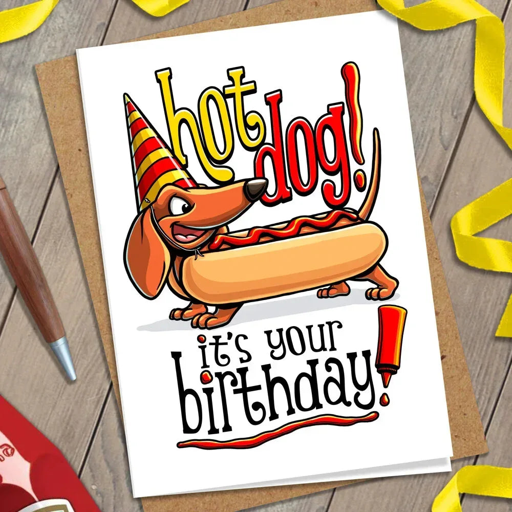 Hot Dog! It's Your Birthday! Greeting Card - Nick Fasnacht Illustration & Design