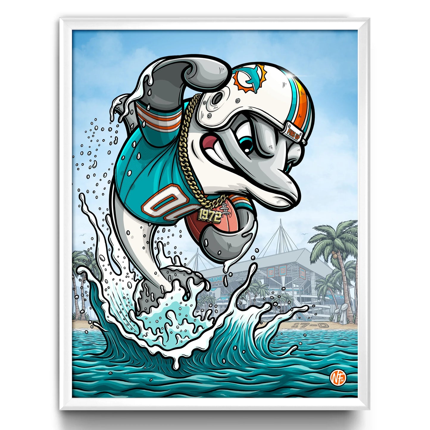 "Fins Up!" Miami Dolphins Limited Edition Print - Nick Fasnacht Illustration & Design
