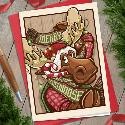 Merry ChristMOOSE Christmas Card - Nick Fasnacht Illustration & Design