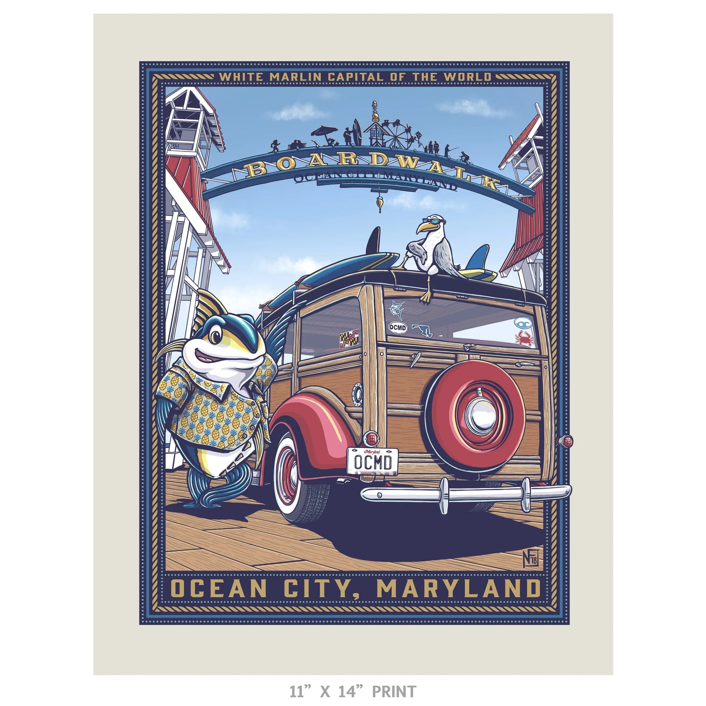 "OCMD" Ocean City, MD Limited Edition Print - Nick Fasnacht Illustration & Design