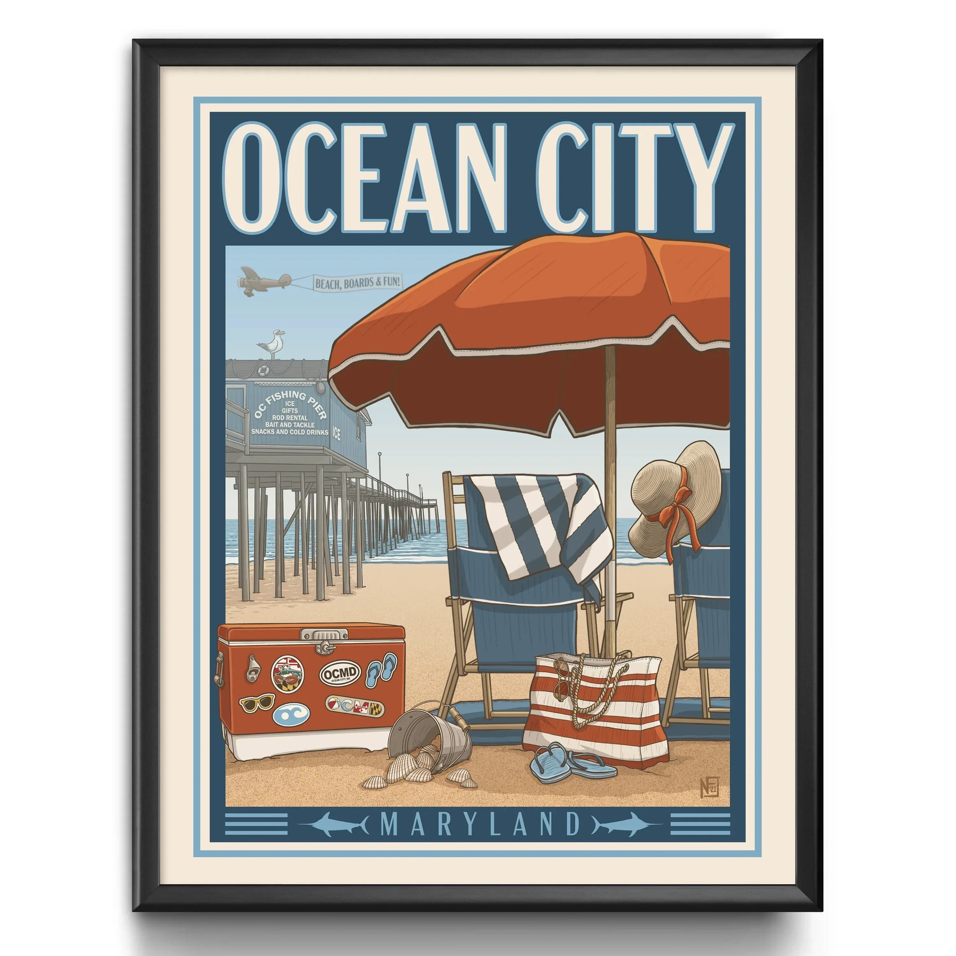 Ocean City, Maryland Travel Poster Limited Edition Print - Nick Fasnacht Illustration & Design