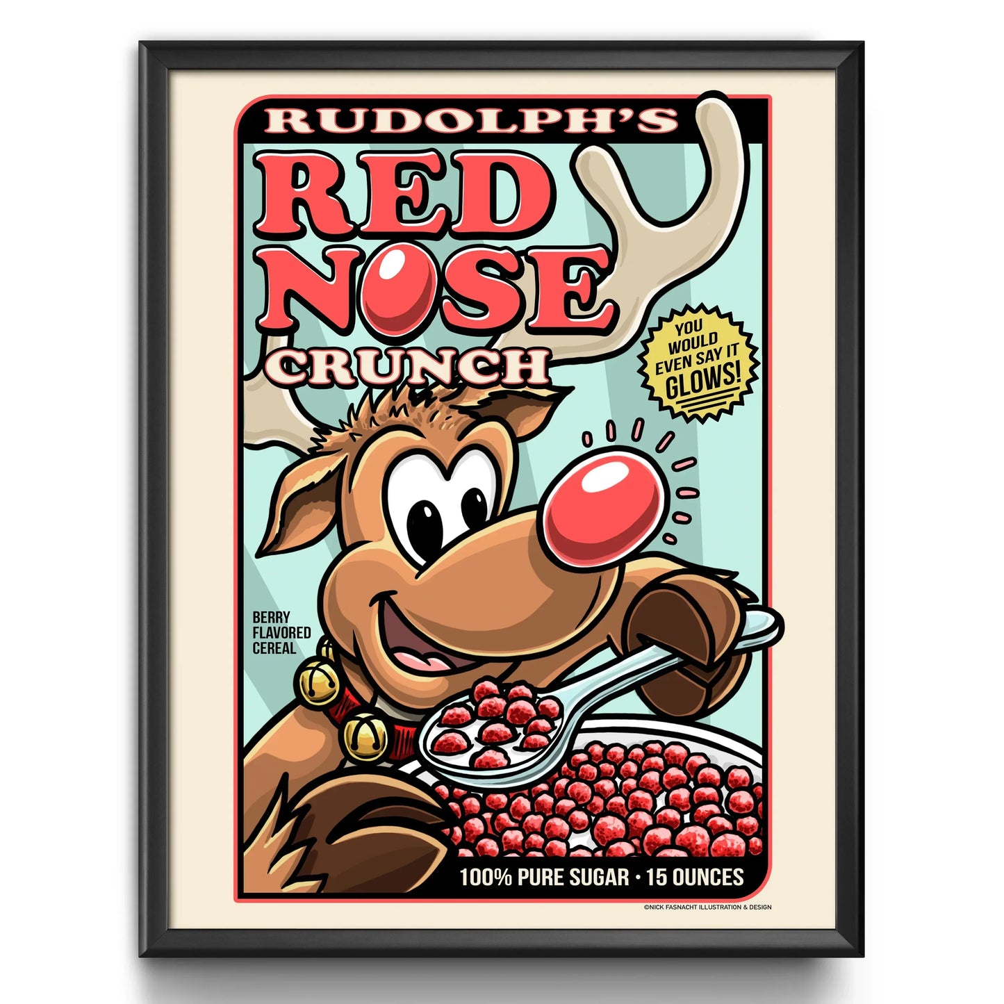 "Rudolph's Red Nose Crunch" Christmas Print - Nick Fasnacht Illustration & Design