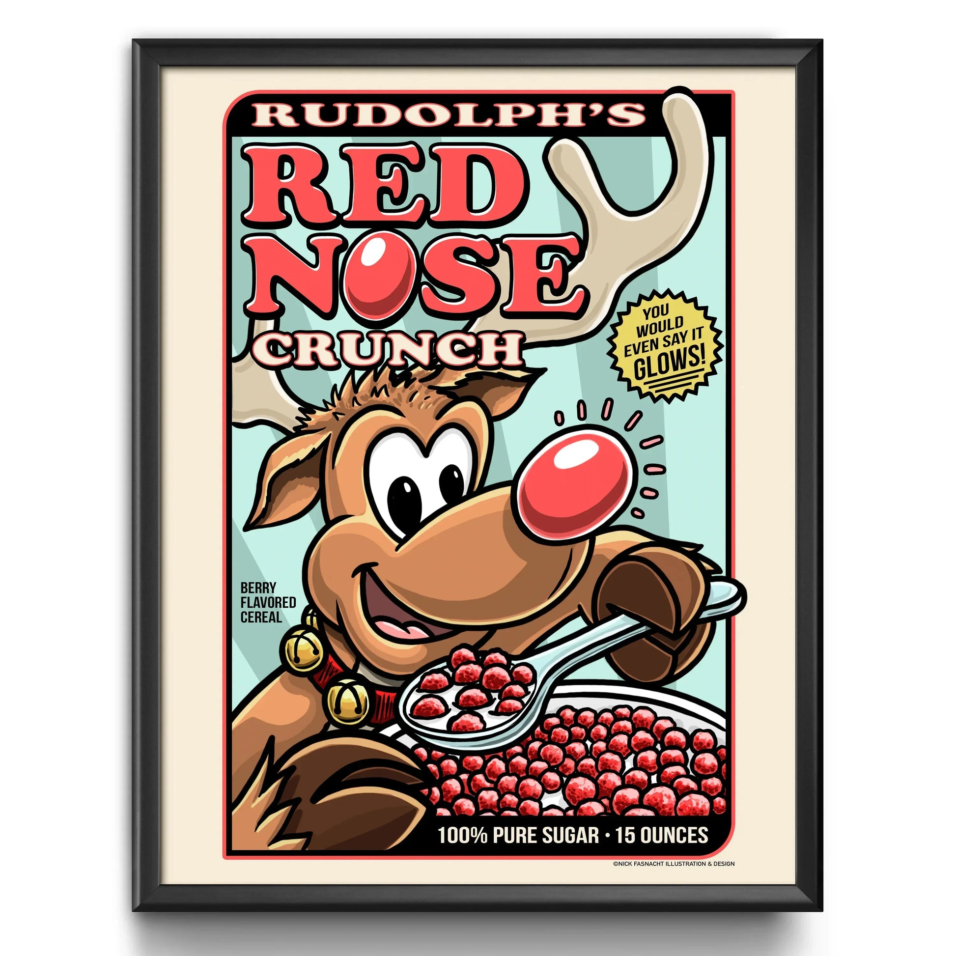 "Rudolph's Red Nose Crunch" Christmas Print - Nick Fasnacht Illustration & Design