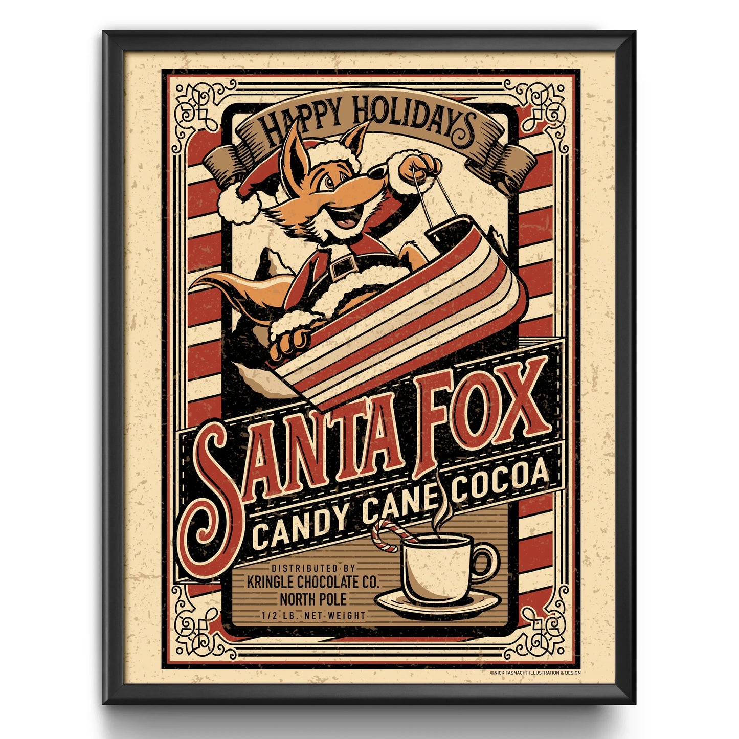 "Santa Fox Candy Cane Cocoa" Christmas Print - Nick Fasnacht Illustration & Design