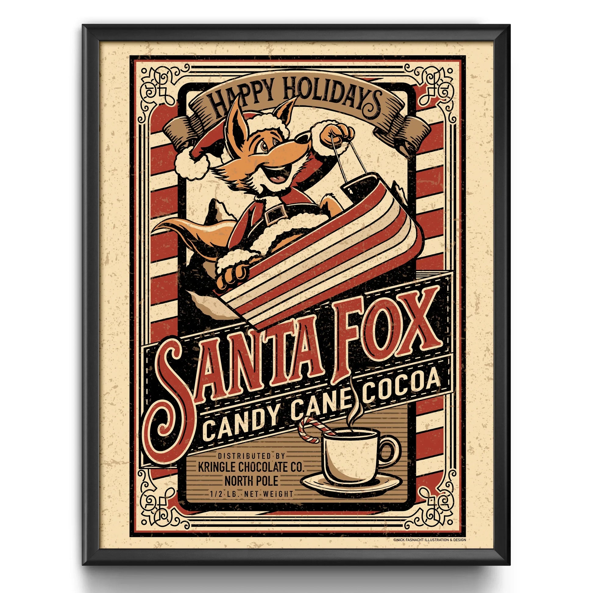 "Santa Fox Candy Cane Cocoa" Christmas Print - Nick Fasnacht Illustration & Design