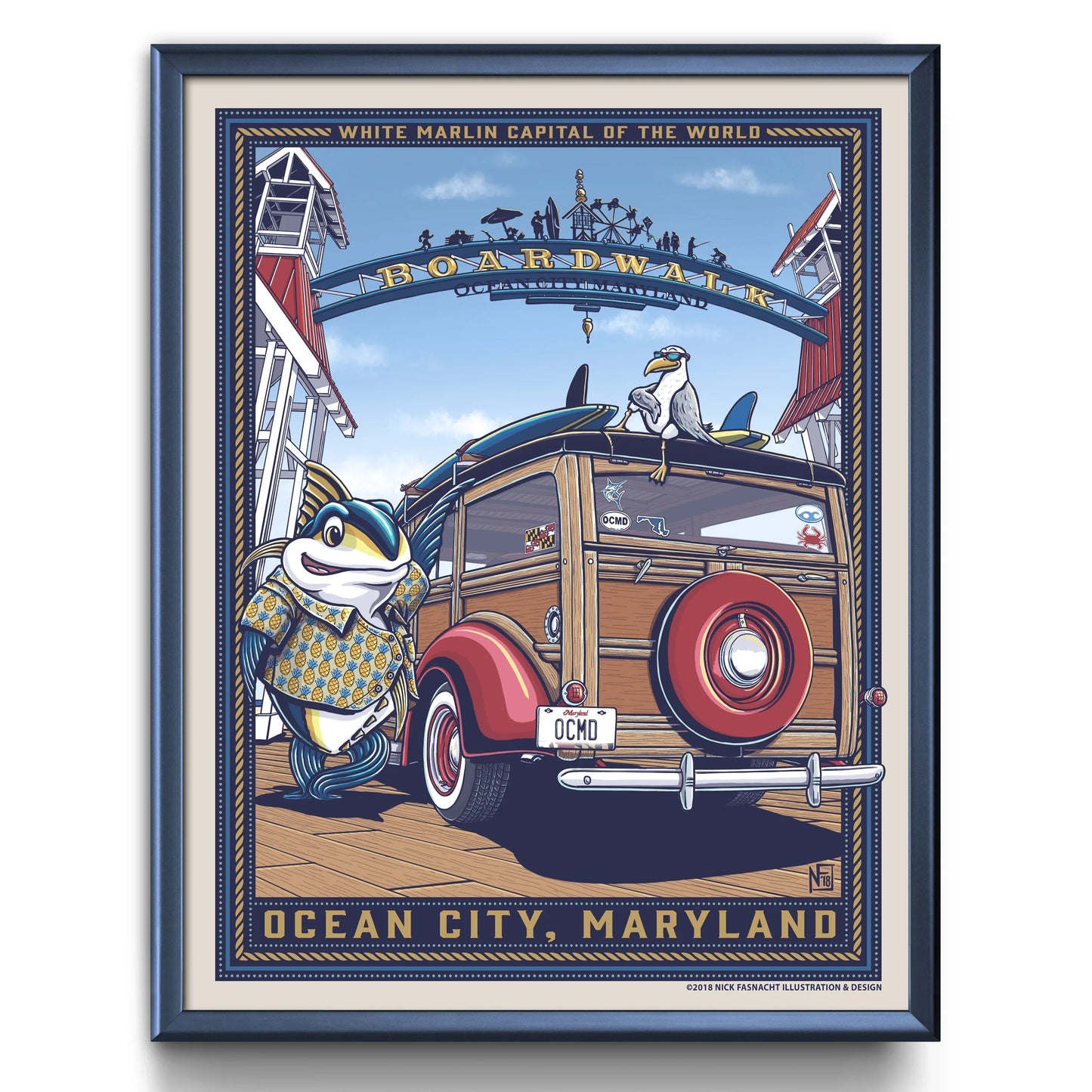 "OCMD" Ocean City, MD Limited Edition Print - Nick Fasnacht Illustration & Design